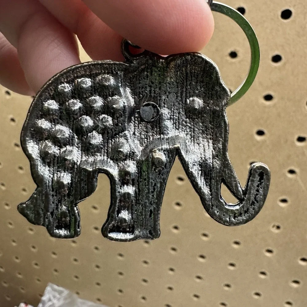 Elephant Keychain Blue Rhinestone Evil Eye Charm Silver Tone Good Luck